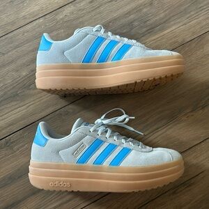 Blue adidas platform gazelles